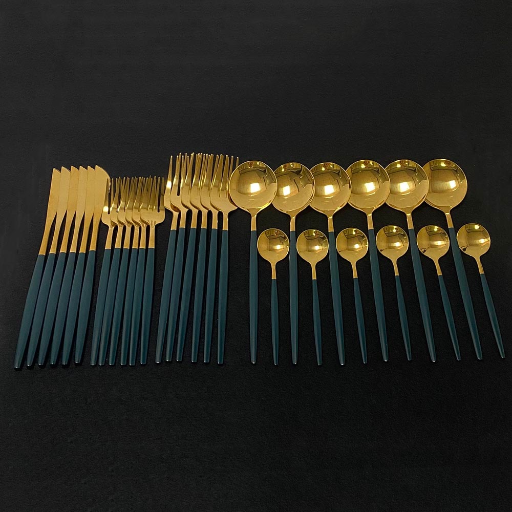 30pcs Dark Green Dinnerware Set 18/10 Stainless Steel Cutlery Set Flatware Tableware Set Dinner Knife Fork Spoon Dishwasher Safe