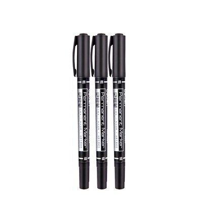 3 st Deli Gekleurde 0.5/1mm Dual Tip Snelle Droge Permanente Teken Marker Pen CD Stof Glas mark Tekening School Office Supply: Black 3pcs