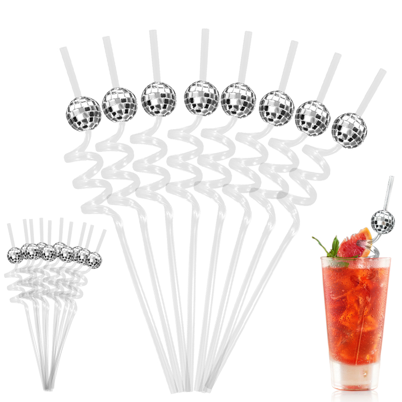 Pajitas de bola de discoteca con espejo de 6 piezas, decoración para de cumpleaños, boda, despedida de soltera, suministro para cóctel