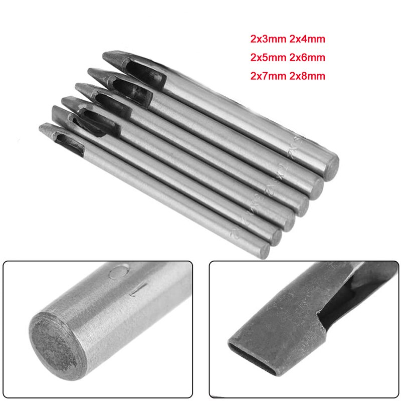 Furador de couro para artesanato, 2mm 3mm 4mm, diy, buraco plano, fazer perfurador, conjunto de ferramentas de cinzel: 6pcs 2mm set