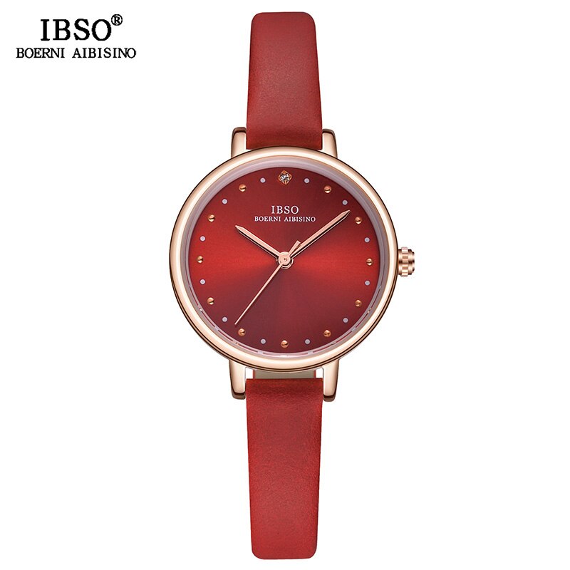 IBSO Brand Luxury Ladies Quartz Watch Leather Strap Montre Femme Women Wrist Watches Relogio Feminino Female Clock: Red