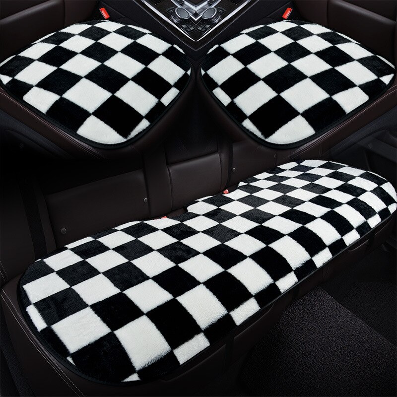 Housse de siège de voiture en peluche, damier, pour femmes et hommes, décoration intérieure de voiture, Protection antidérapante