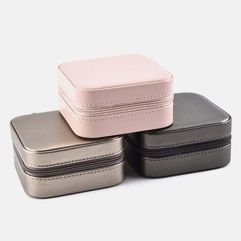 Small Size Jewelry Organizer Display Travel Jewelry Case Boxes Portable Cosmetic Zipper Leather Storage Jewelry Box Rangement