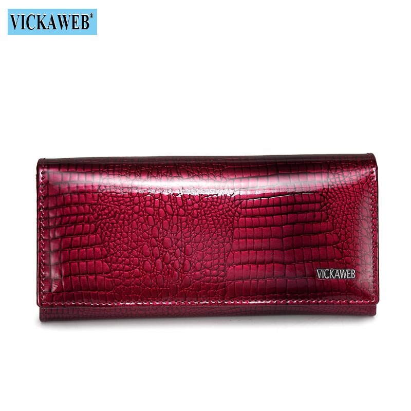 VICKAWEB Long Wallet Women Genuine Leather Alligator Womens Wallets And Purses Lady Hasp & Zipper Standar Wallet Female: Jujube Red Wallet