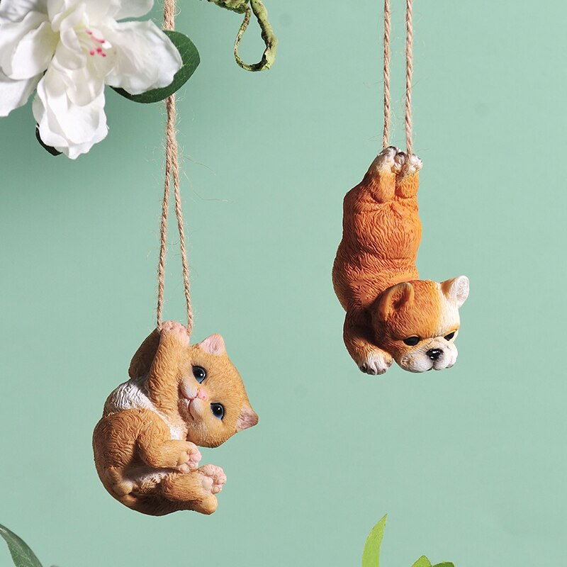 Schattige katten honden teddy schommel dier boom hanger hangende decoratie kawaii verjaardag kinderspeelgoed feeëntuin miniaturen huisdecoratie