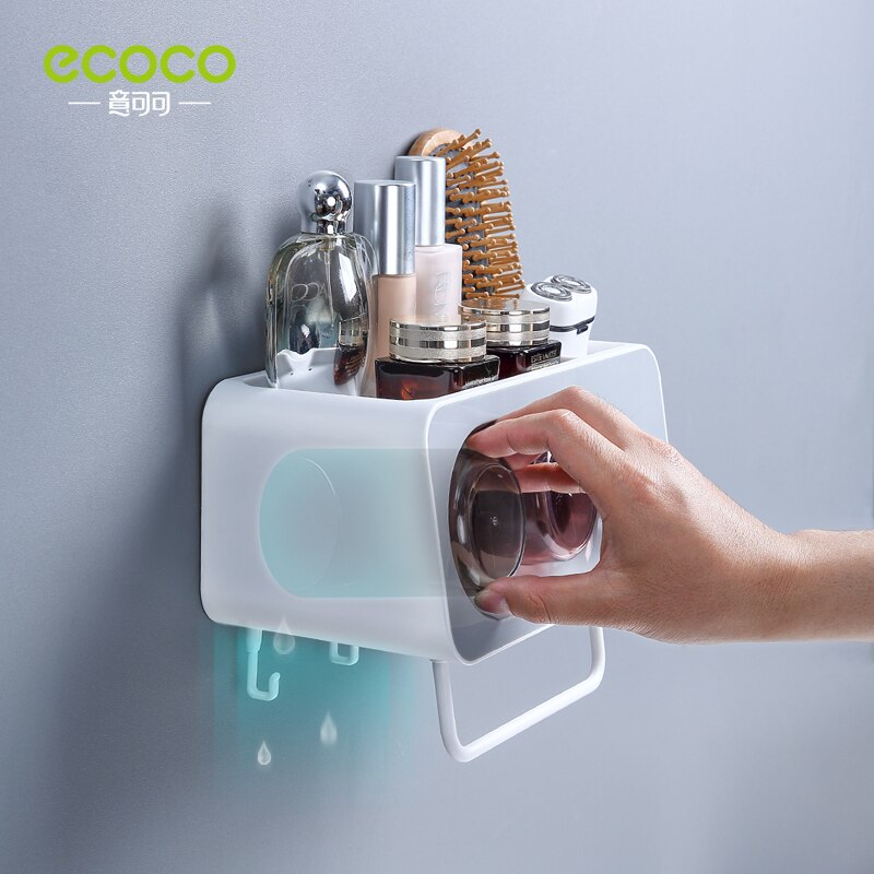 ECOCO Multifunctional Toothbrush Holder Towel Bar Free Punching Automatic Toothpaste Dispenser Squeezer Bathroom oom Accessories