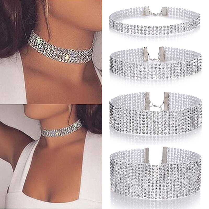 Europäischen Stil Frauen Bündeln Nacken Element Halskette Schmuck Punk Hüfte hüpfen Halsband Halskette Inlay Strass Kragen