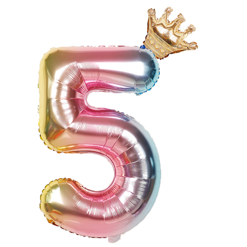 32 inch Rainbow Gradient Crown Digital Aluminum Film Balloon Baby's Birthday Party Decoration Balloon: DARK GRAY