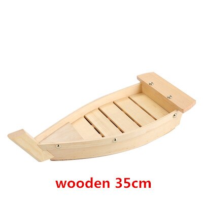 Bateau de Sushi de Cuisine japonaise, outil de fruits de mer, modèle de boutique en bois, fait à la main, bateau Simple, Sashimi assortiment de plats froids, vaisselle de Bar: Wooden 35cm
