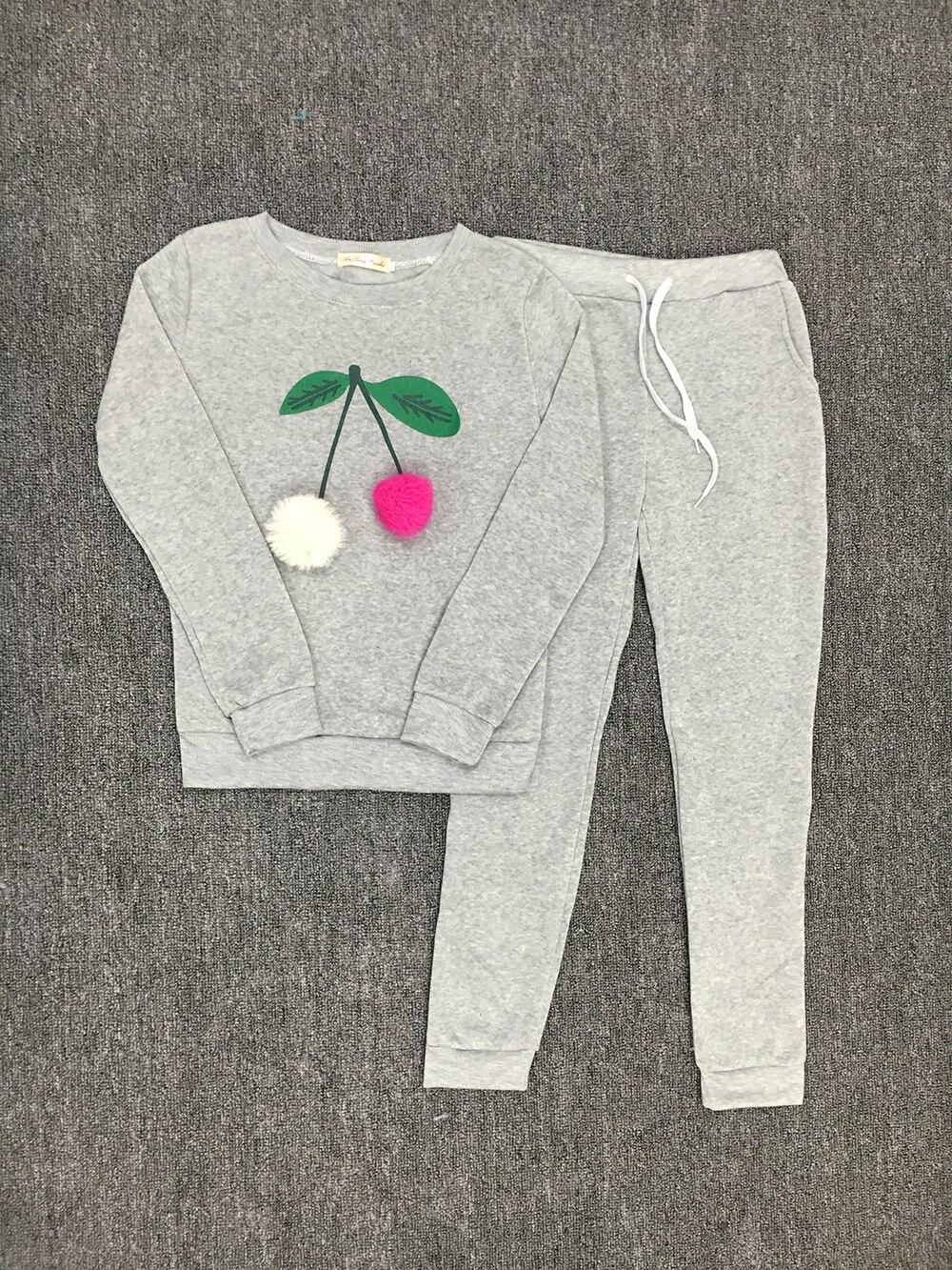 Cherry cute Suit Set Women Tracksuit Two-piece Sport Style Outfit Jogging Sweatshirt Fitness Lounge Sportwear: Gray / L