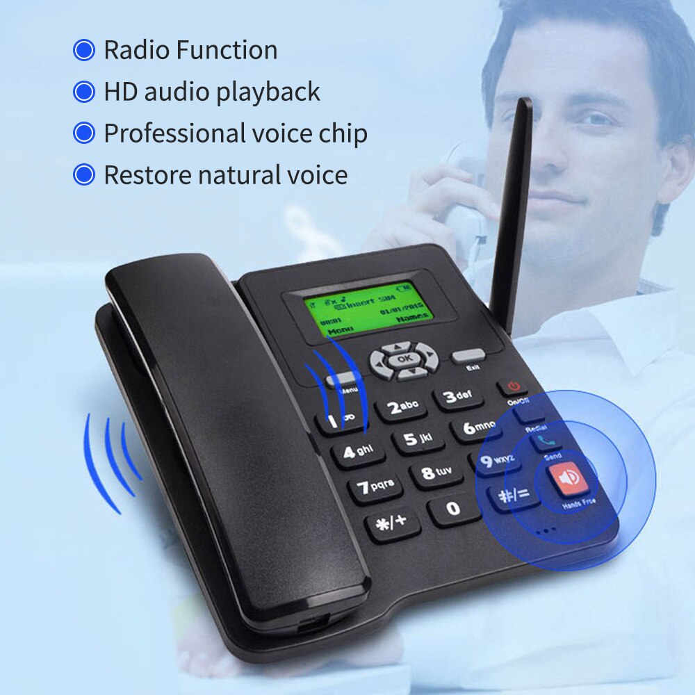 Draadloze Telefoon Desktop Telefoon Ondersteuning Gsm 850/900/1800/1900Mhz Dual Sim-kaart 2G Vaste draadloze Telefoon Met Antenne Radio Klok