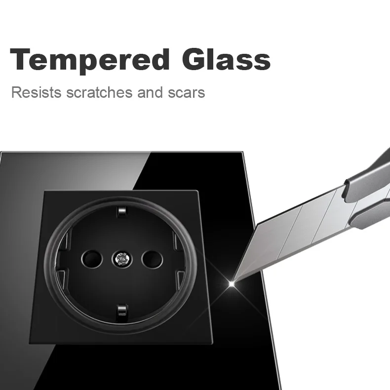 NYWP Russie Espagne prise d'alimentation, prise de courant mise à la terre 16a, avec sortie USB, panneau en verre 86mm * 86mm