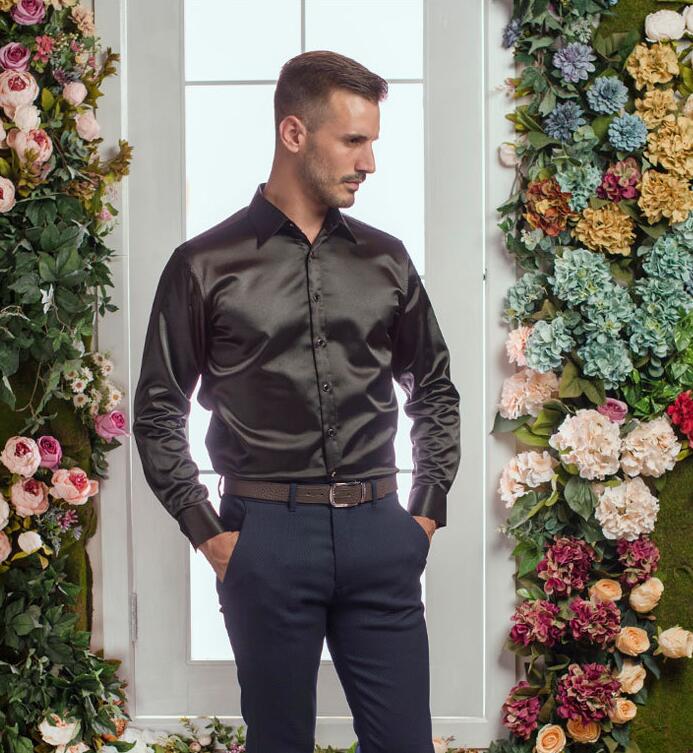 Heren Shirts Big Size Mannen Zeer Goede Lange Mouw Fluwelen Zijde Shirt Herfst Winter Mannen Warm Cultiveren Iemands moraal Shirt: Black / XXL