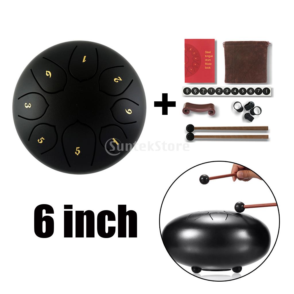 6inch Steel Tongue Drum Handpan Drum w/ Bag Mallets for Beginner Adult Kid: Black