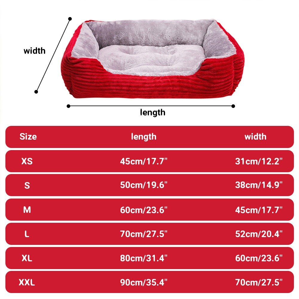 Cama para perro grande rectangular de pana, sofá para cachorro, gato, casa de mascotas, cojín para camas de felpa cálida para perros de raza pequeña