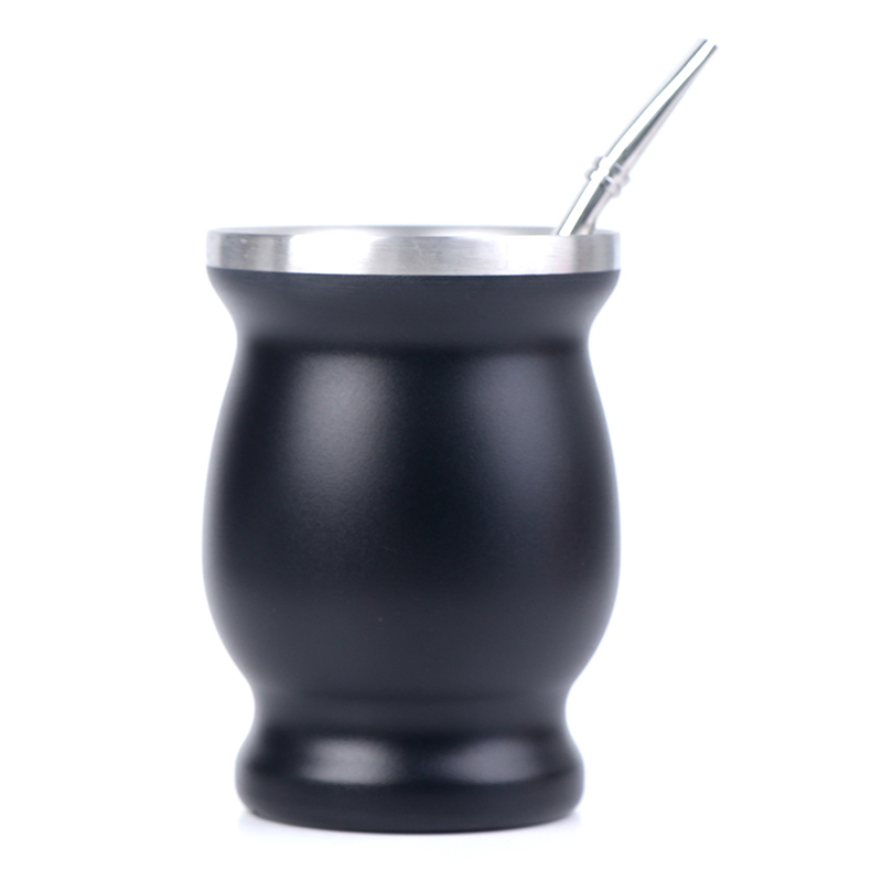 Yerba Mate Cup 304 Stainless Steel 8oz Argentine Yerba Mate Gourd With Bombillas: ZFHG1588-BK