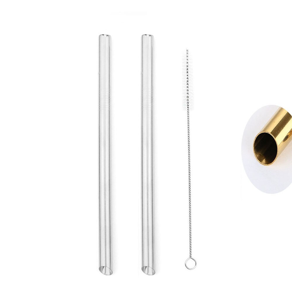2 stücke Wiederverwendbare Breiten Metall Trinkhalme 12mm Gerade Getränke Stroh mit Reinigung Pinsel Trinken Perle Milchshake blasiert Tee stroh: Silber- spitz
