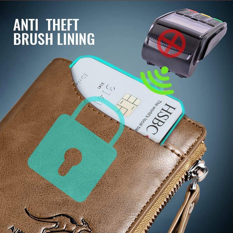 Men’s RFID Blocking Wallet Large Capacity Credit Card Holder Case Anti-Theft Vintage Business Leather Wallets Zipper Coin Purse