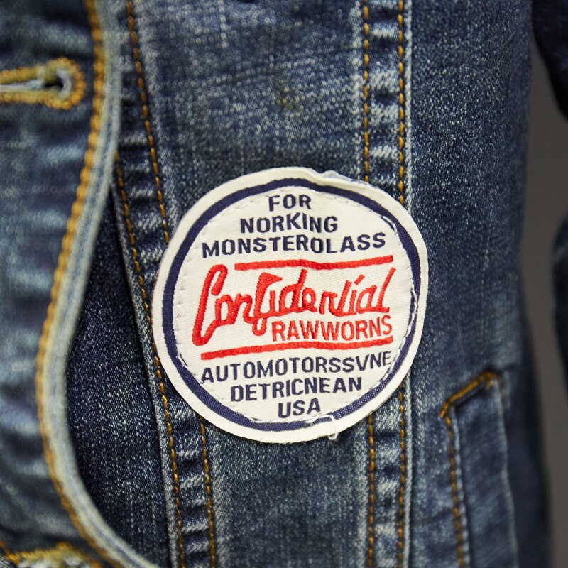 men's denim jacket embroidery denim jacket Slim casual street clothing retro men's denim jacket