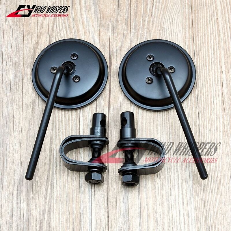 Espejos retrovisores para manillar de motocicleta 22-25mm, Clip redondo convexo Retro Para Harley Honda Funbike Chopper Cruiser Cafe Racer: Black