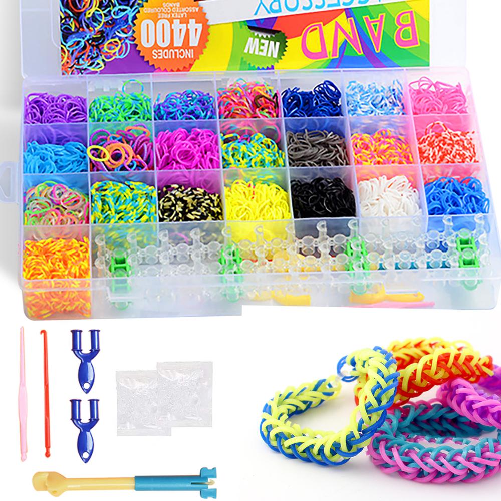 DIY Rubber Loom Bands, 4400 Rubber Loom Bands Set To Make Colorful Loom Bracelets Kit Knitting DIY Crafts: Default Title