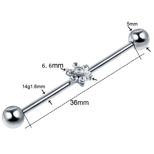 SWANJO 1PC 14G G23 Titanium Industrial Piercings Industrial Barbell Gem Top Removable Earrings Tragus Ear Gauge Body Jewelry: T3005