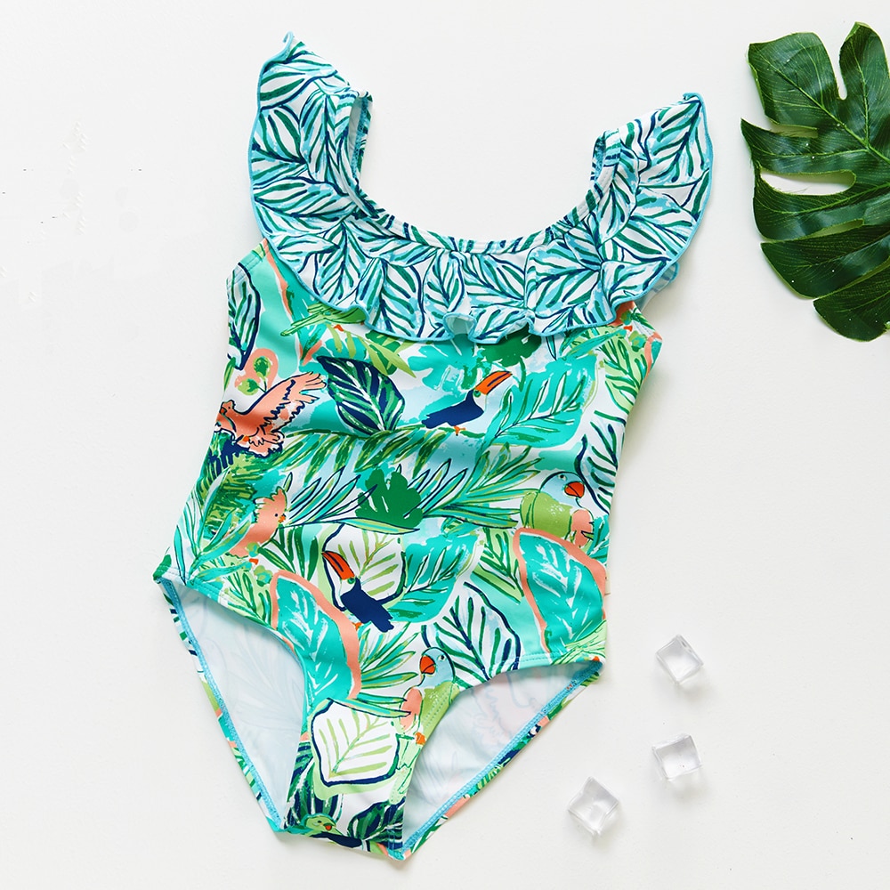 1 ~ 9Y, traje de baño para niñas pequeñas, estampado Tropical, traje de baño para niños de una pieza, ropa de playa para niños, traje de baño para niñas, ropa para nadar