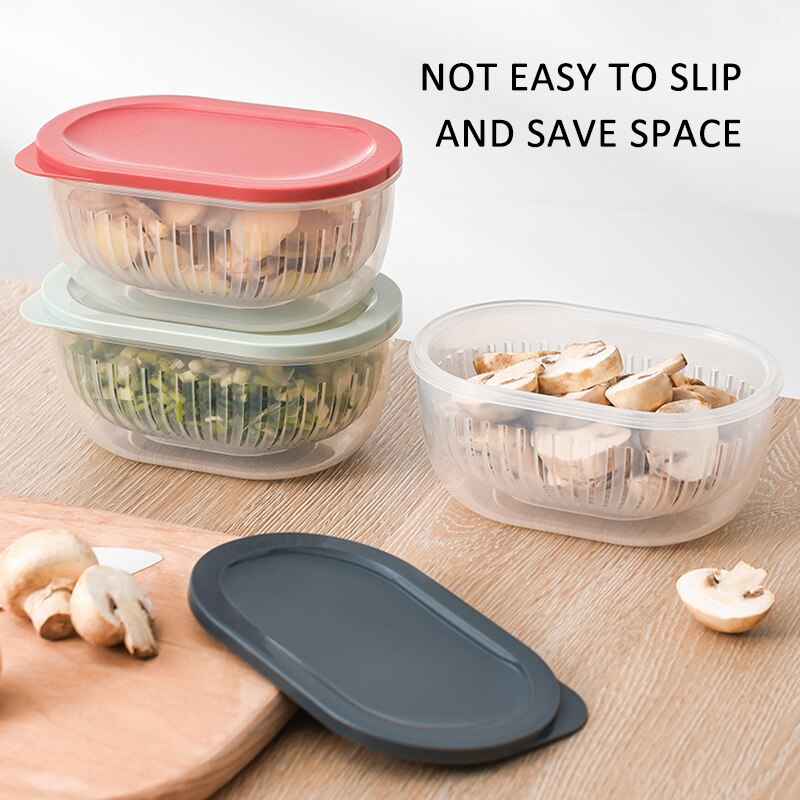 Green Onion Crisper Kitchen Ginger Garlic Storage Box Refrigerator Fruit Portable Square Freshness Preservation Drain Seal Box