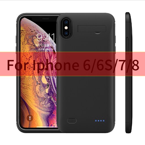 10000mah Power bank case For iPhone 11 Pro Max case Battery Charger Case For iPhone 6 6s 7 8 Plus Power Bank Charging Case: Black For 6 6S 7 8