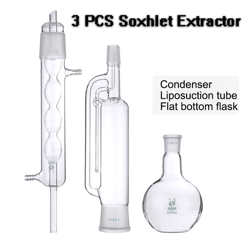 Extracteur de verre de laboratoire Transparent de 500ml, ensemble de condenseur avec flacon à fond plat de 24/29mm, Kit de verrerie de 305 tubes