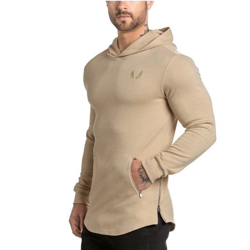 Mens Running Jackets Outdoor Sports Hoodies Jogging Hooded Hoody Sportswear Gym Tight Training Sweatshirts Fitness Jackets: Khaki / XXL