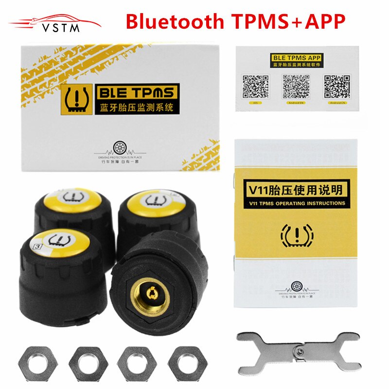 TPMS Bluetooth 4.0 universele externe bandenspanning sensor V11 ondersteuning Android & IOS telefoon Draadloze 4 externe Sensoren Met APP