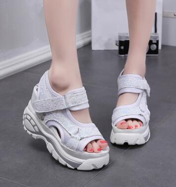 Women's Leather Sandals Spring Summer Ladies Walking Shoes Casual High Platform Sandals Med Heel Wedges Walk Shoes: White / 39
