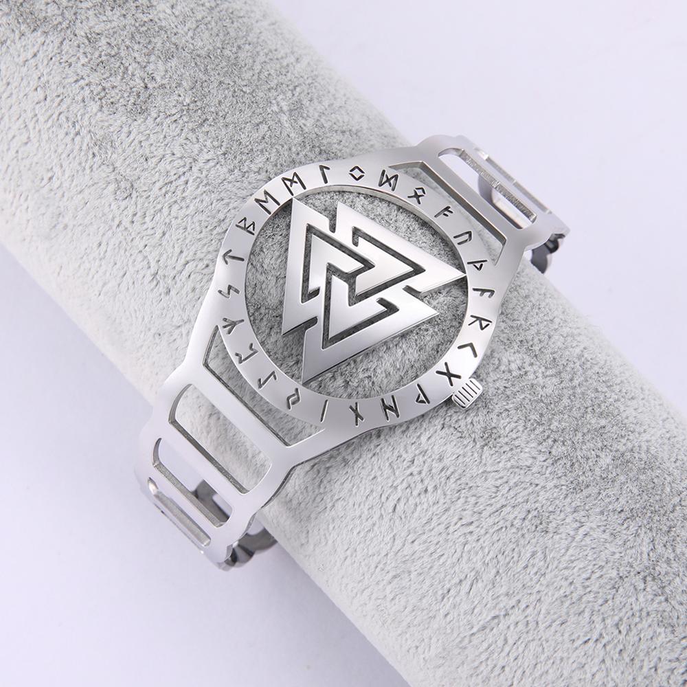 Skyrim Triskelion Valknut Wrist Watch Bracelet Viking Stainless Steel Gothic Nordic Runes Roman Numerals Adjustable Cuff Bangle