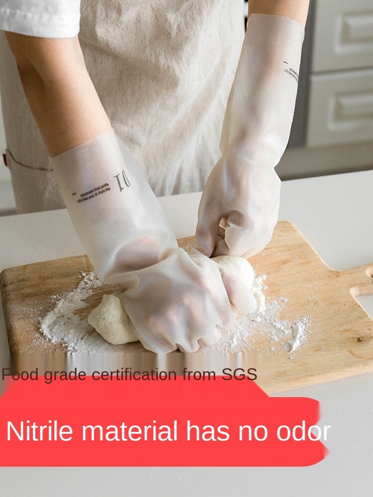 Thickened Fleece-Lined Durable Nitrile Rubber Gloves Women's Household Plastic Household Kitchen Washing and Washing Waterproof