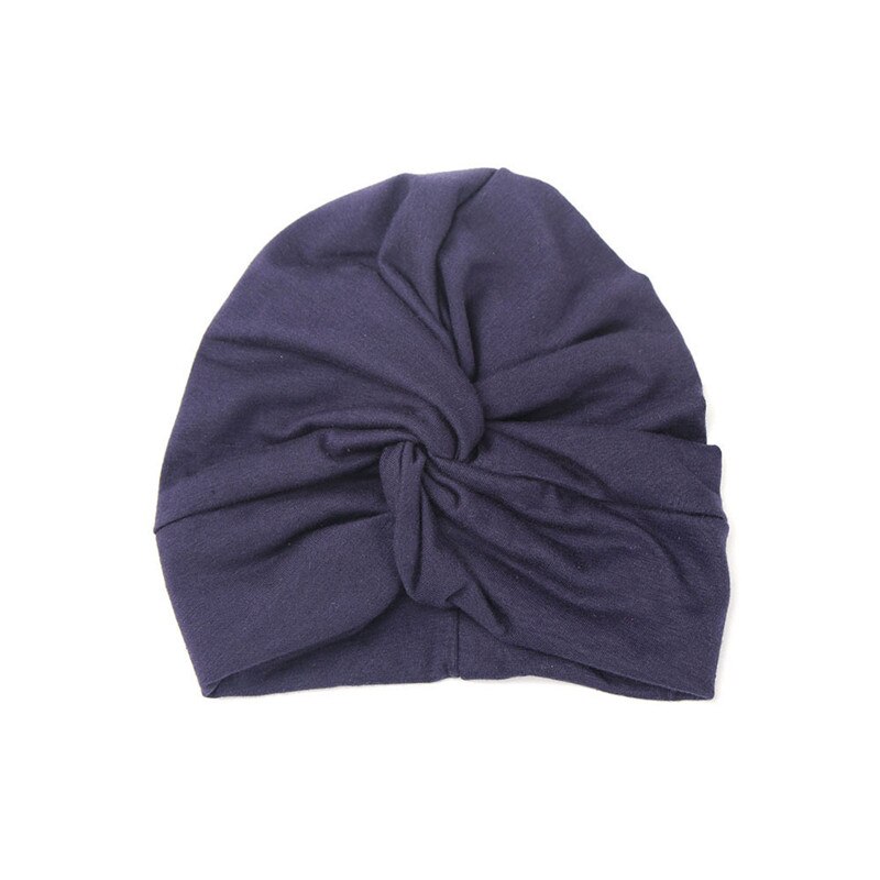 Baby Hoofdbanden Effen Katoen Tulband Hoofdband Voor Baby Meisjes Stretchy Beanie Hoed Hoofddeksels Baby Haarband Faixa Cabelo Para Bebe: Navy Blue