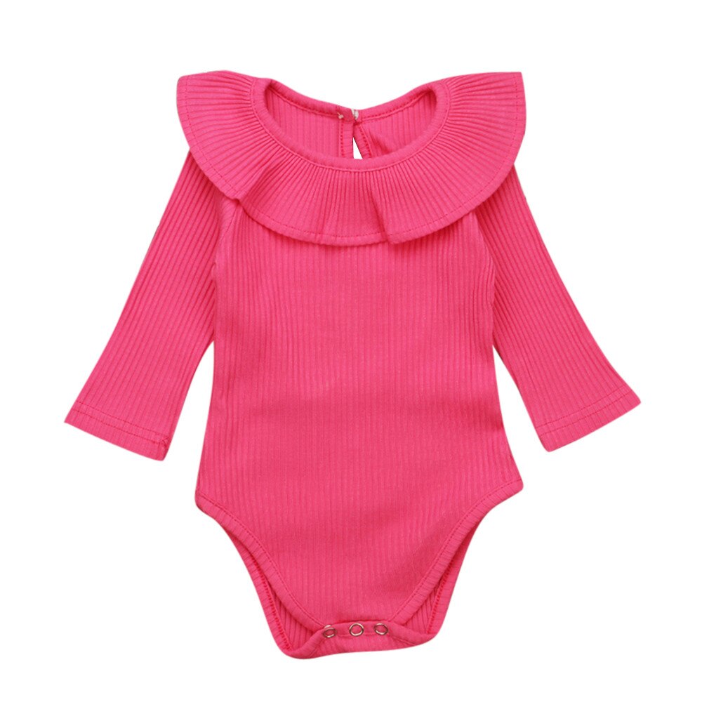 Pagliaccetto del bambino Appena nato Del bambino Del costume Del bambino Del bambino infantile Delle Ragazze Del Manicotto Lungo Solido Delle Increspature Della Tuta Del Pagliaccetto Vestiti Del bambino Vestiti 2019: caldo rosa  / 3M