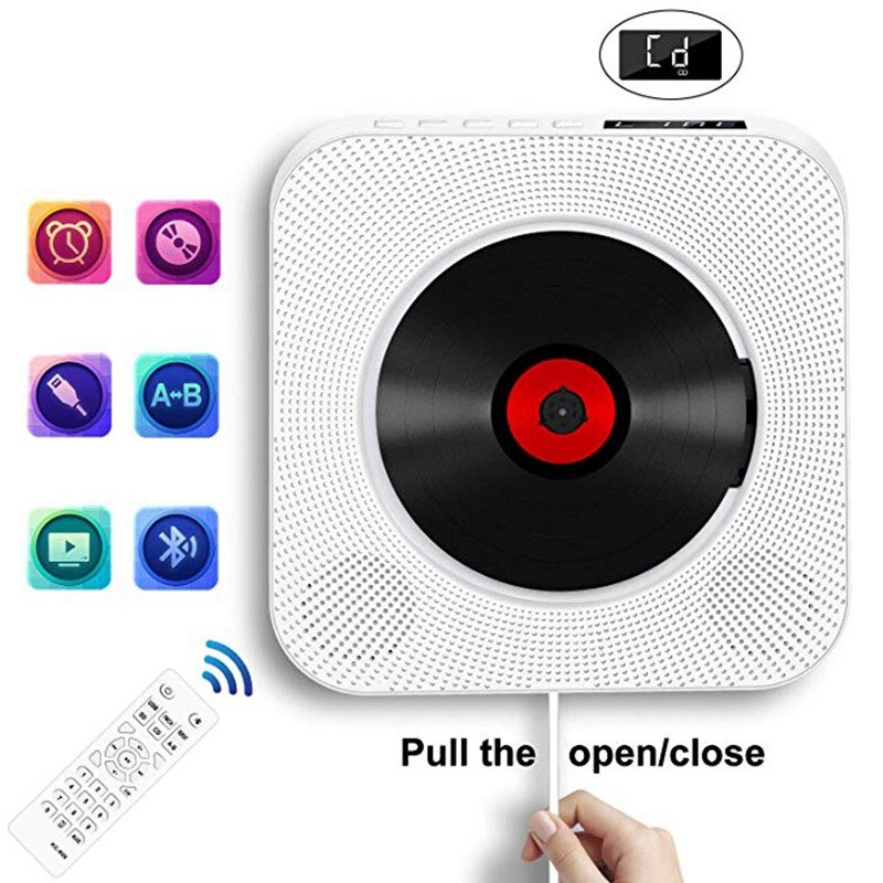 Wall Mounted CD Player Surround Sound FM Radio Bluetooth USB MP3 Disk Portable Music Player Stereo Speaker White