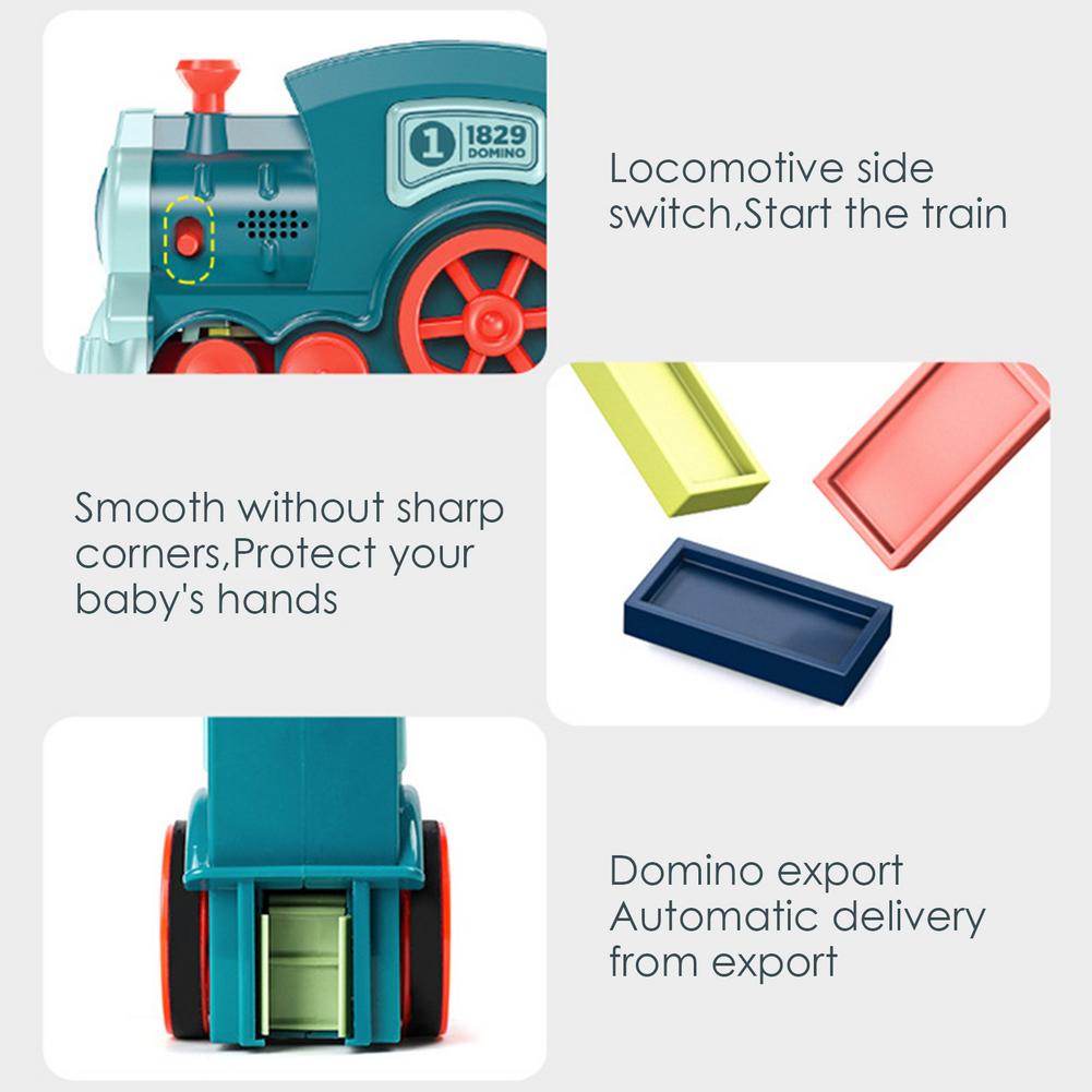 Domino Train Toy Set 60 Dominoes Automatic Domino Laying Train Blocks Game Toys Laying Domino Brick Train Car Set