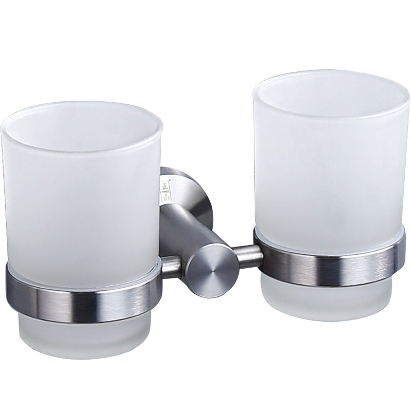 Stainless Steel Toothbrush Tooth Cup Holder with Mouth Cup Wall Mounted Bath Two Cups Rack Bathroom Accessories Storage Rack: Default Title