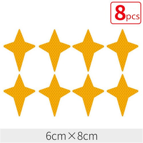 8pcs/set Four-Pointed Stars Decals Reflective Stickers Car Decorations Safety Warning Reflective Tapes Made with 3M: FLYellow