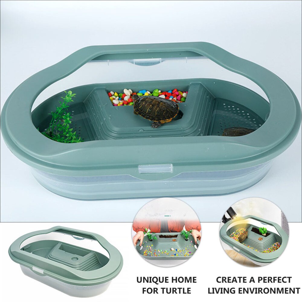Reptile Turtle Habitat Aquarium with Platform Pet Terrarium Against Escaping
