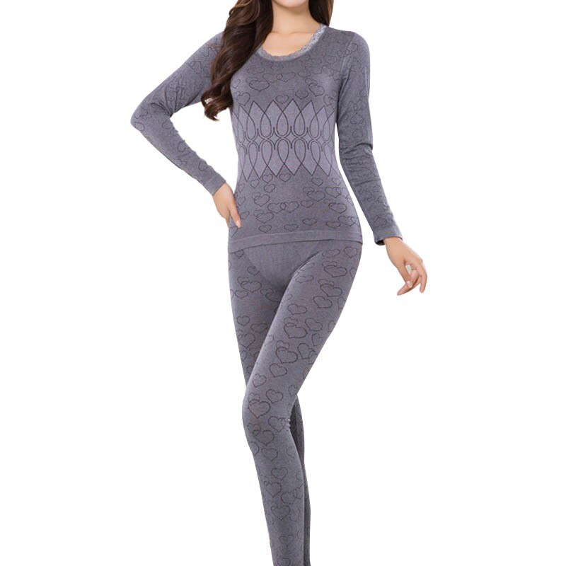 Female Autumn Thermal Underwears Women Breathable Warm Long Johns Ladies Slim Underwears Sets bottoming: Gray