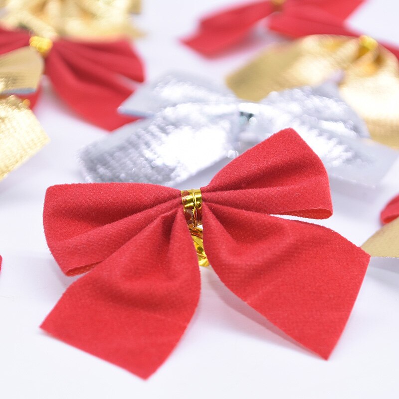 Decoración de árbol de Navidad Rojo Dorado plateado con lazo, adorno de Navidad, de Año , caja de con lazo DIY, suministros de decoraciones para fiestas