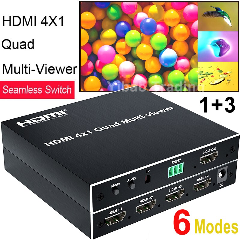 HDMI Quad Multi-viewer 4x1 HDMI Multiviewer 4 Channel Screen Segmentation Video Multiplexer 2x2 1+3 Dual Screen Seamless Switch