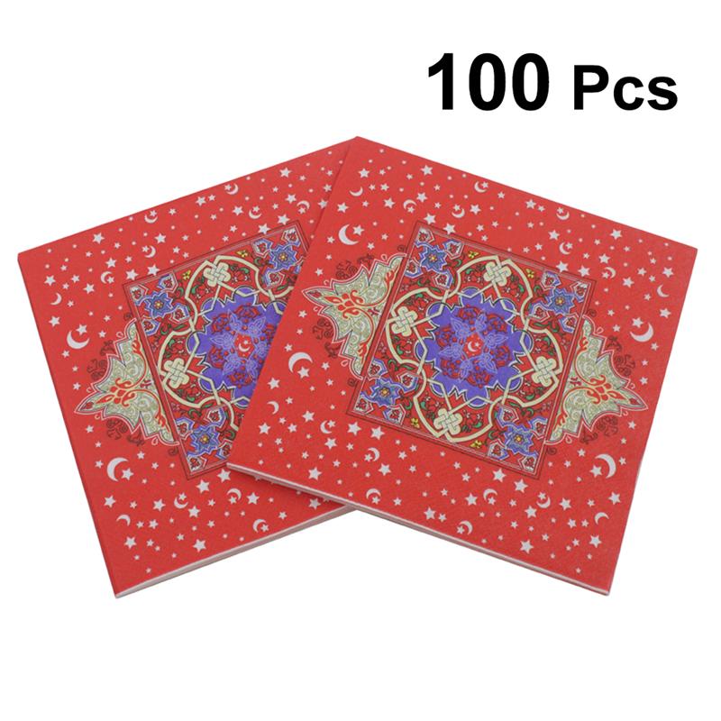 100pcs Servetten Kleurrijke Creatieve Afdrukken Weefsels Feestartikelen Servetten voor Id al-Fitr Eid Party Mindere Bairam