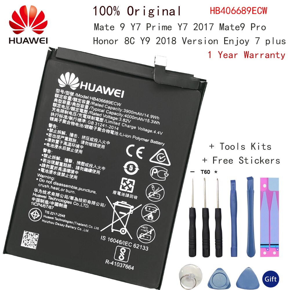 Huawei Mate 8 9 10 10 Lite 10/10 Pro P20 P10 plus honor 8 9 10 9i 10 Lite V9 Nova 2 3 4 2i Honor 6C 5A 7A 8A Original Battery: HB406689ECW