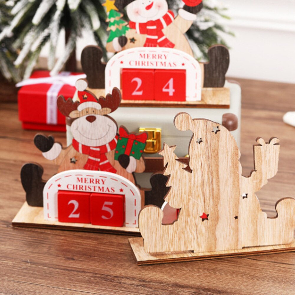 Adorable Santa Calendar Christmas Wooden Calendar Decor Desktop Reusable Perpetual DIY Calendar Block Photograph