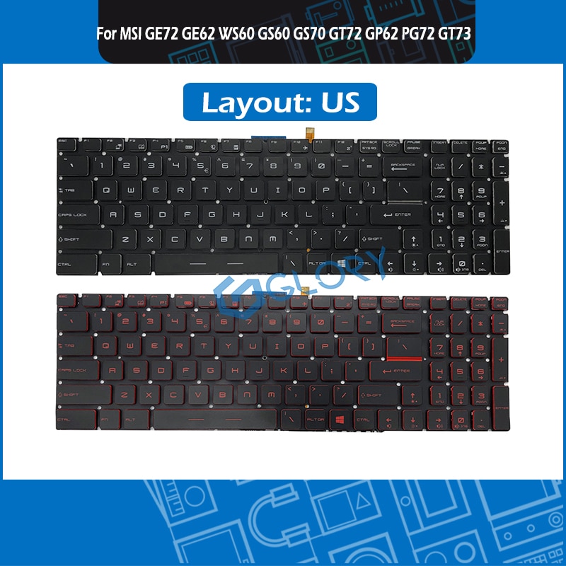 New EUA Keyboard w/Retroiluminado para MSI GE72 GE62 WS60 GS60 GS70 GT72 GP62 GP72 GT73VR GS72 GL62VR Teclado substituição