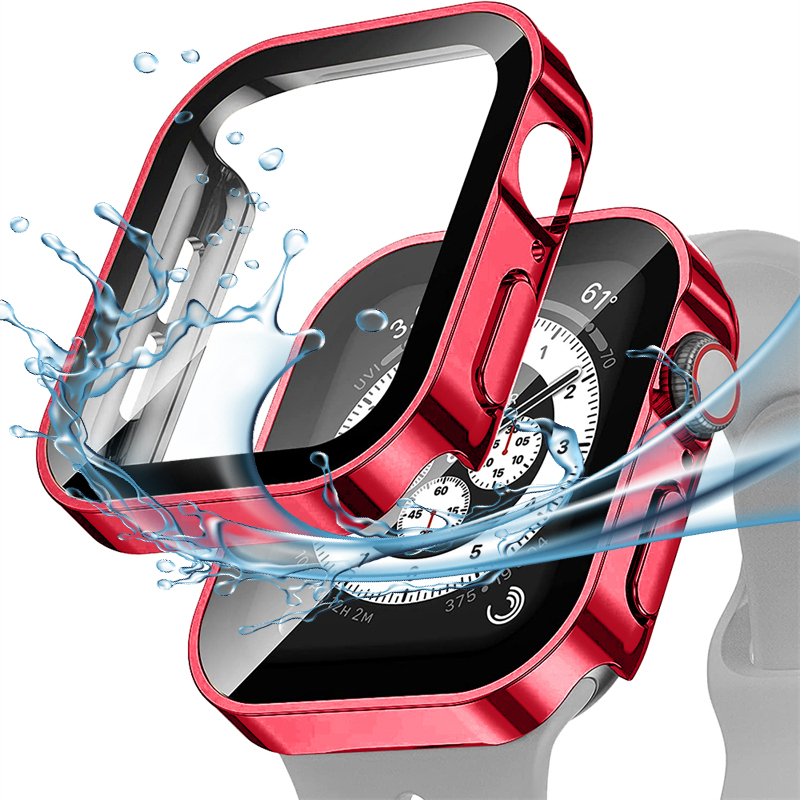 Gehard glazen behuizing voor Apple Watch 45 mm 41 mm 44 mm 40 mm Screenprotector Cover Waterdichte harde bumper iWatch-serie 4 5 SE 6 7 8: Rose Gold / 4-6.9 Inches